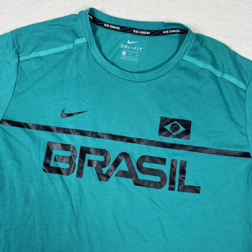 Nike Brasil Running Shirt Mens XL Green Dri-Fit Short Sleeve Soccer Tee Training